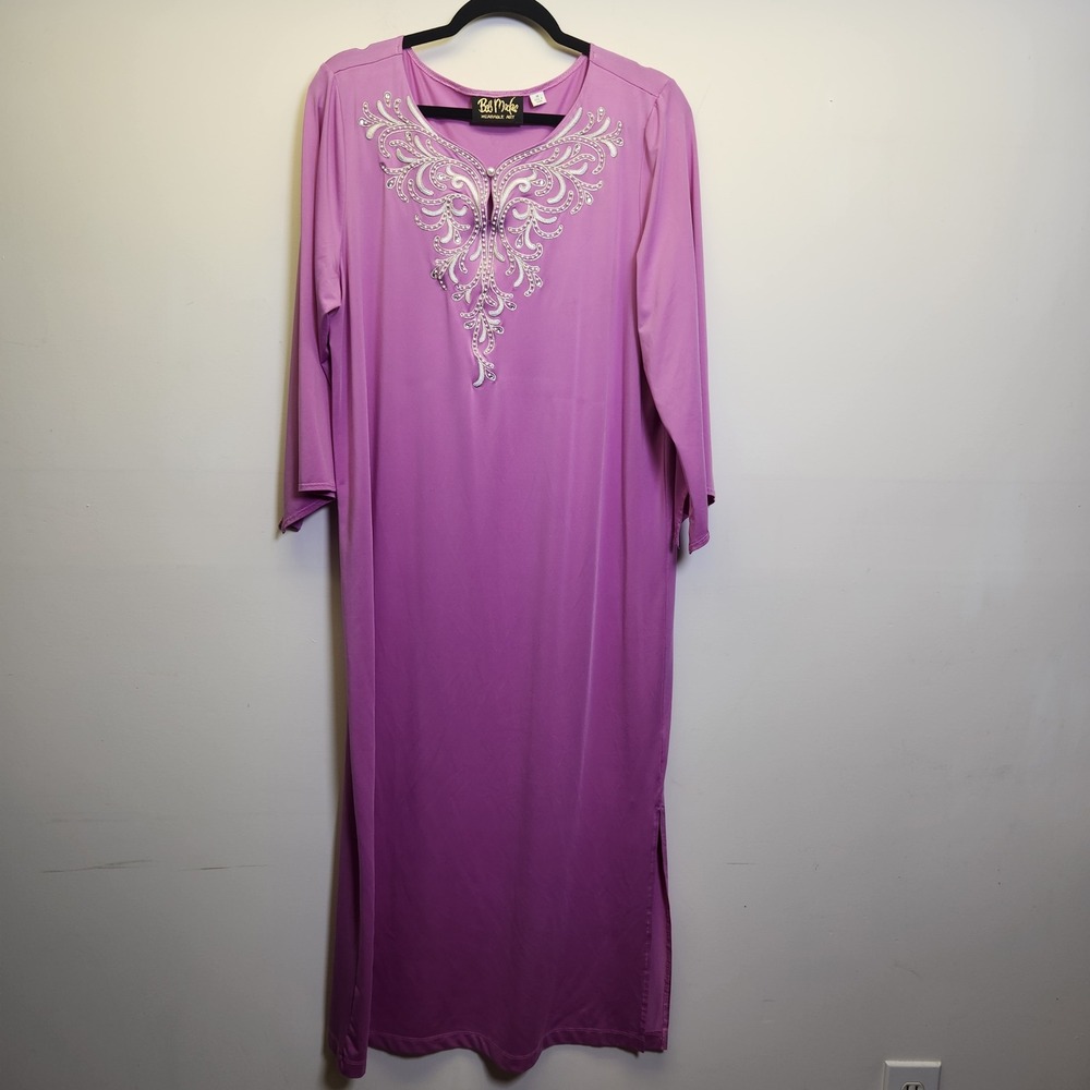 Bob Mackie Wearable Art Embellished Maxi Dress M Pearls Sequins Embroidered Y2K
